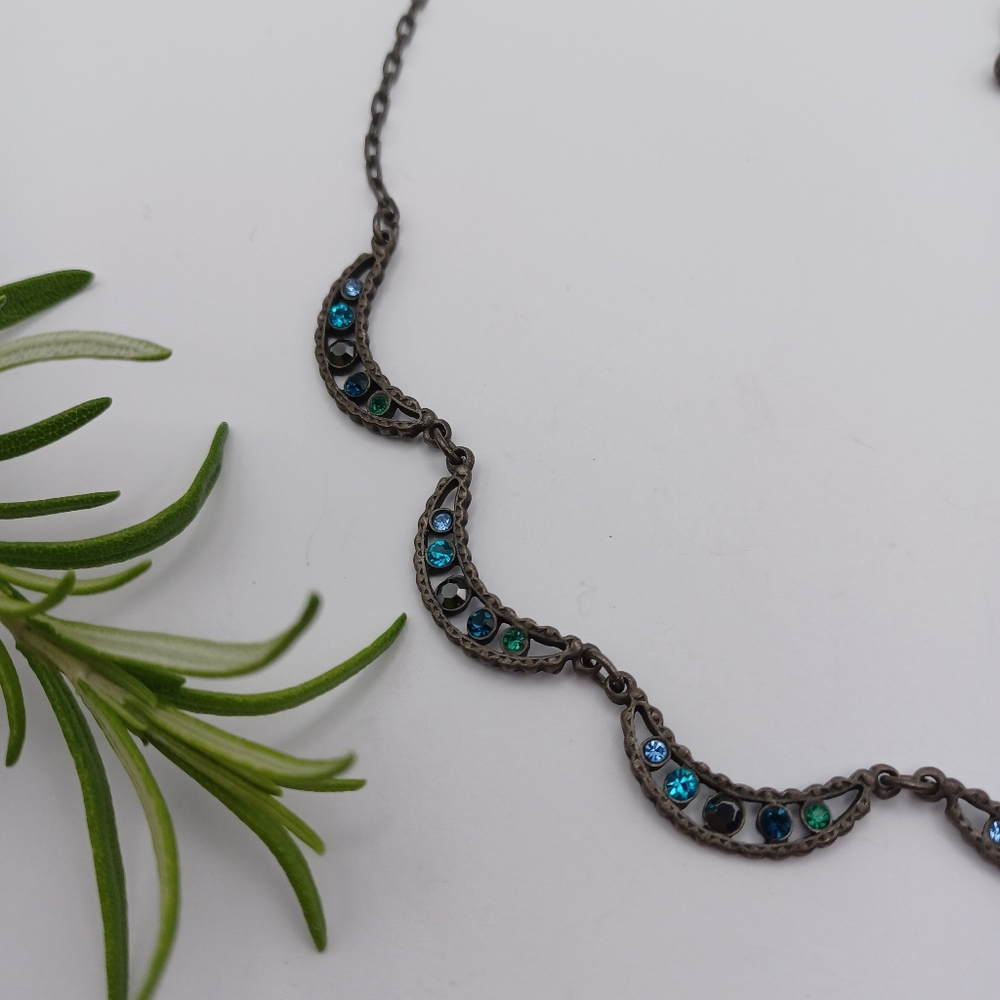 SOLD - Crystal Crescent Necklace - Picture 6 of 14